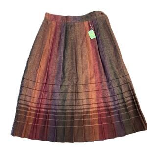 80's multicolor  wool blend plaid pleated midi skirt with side zipper and button